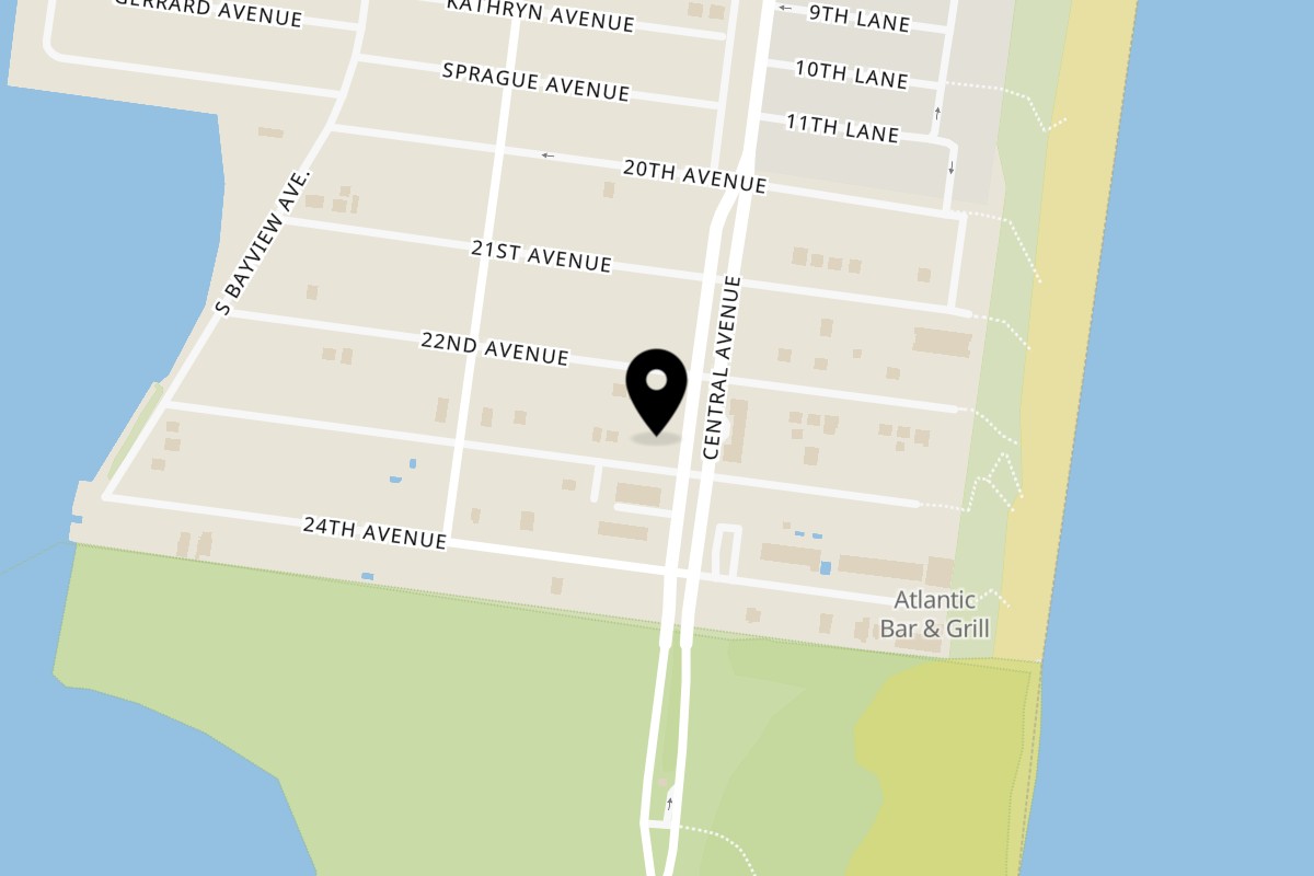 Map showing the location of Bum Rogers Crab House & Tavern on 2207 Central Ave in Seaside Park